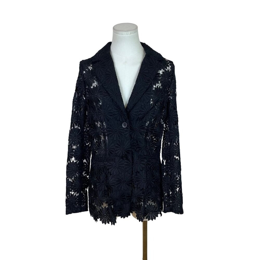 Berek Women's Black Floral Lace & See-Through Long Sleeve Blazer Sz S - New
